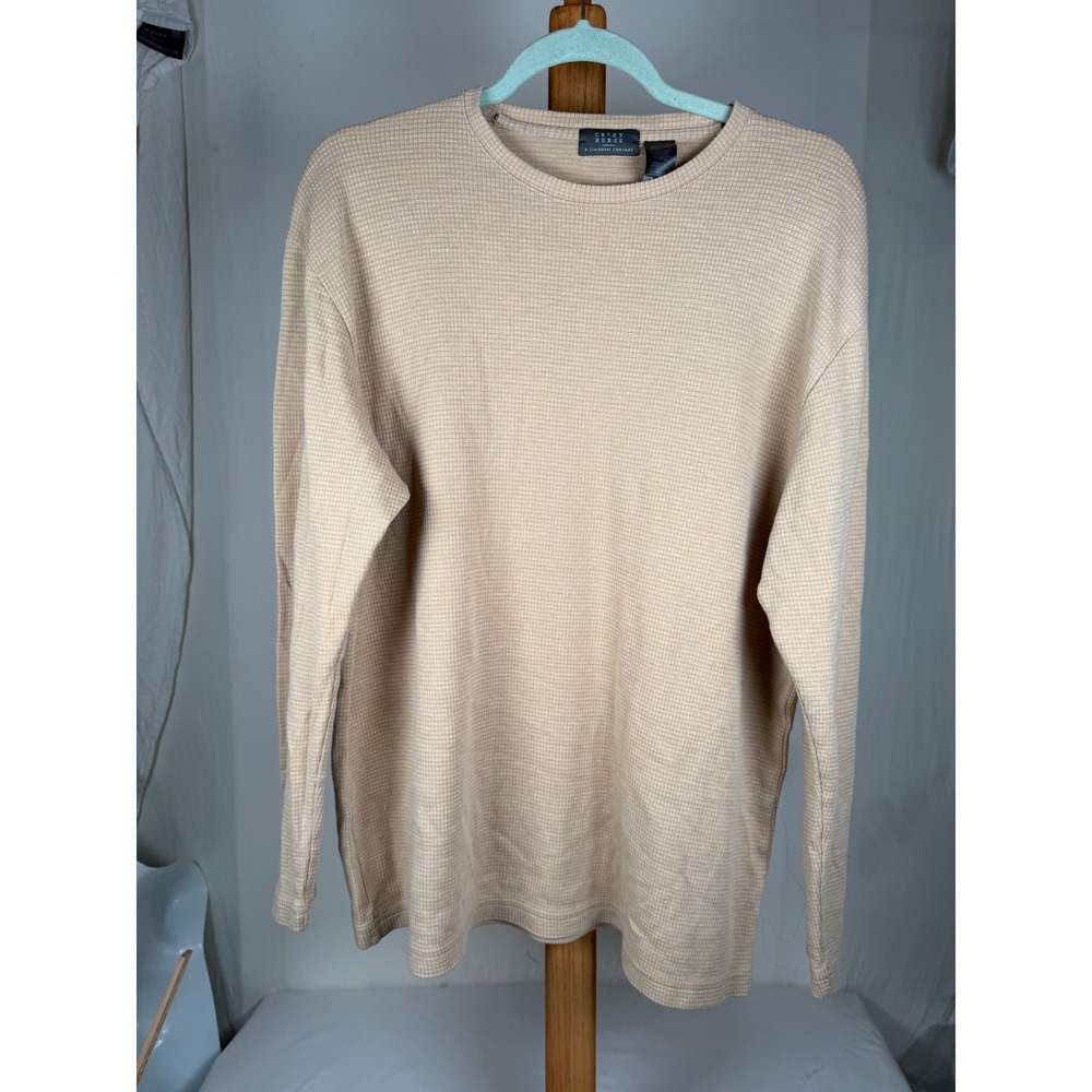 Crazy Horse Liz Claiborne Tan Waffle Knit Thermal Long Sleeve Top Womens Large